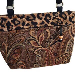 Connie Gunderson California Designer Leopard Tapestry Art to Wear Crossbody Bag